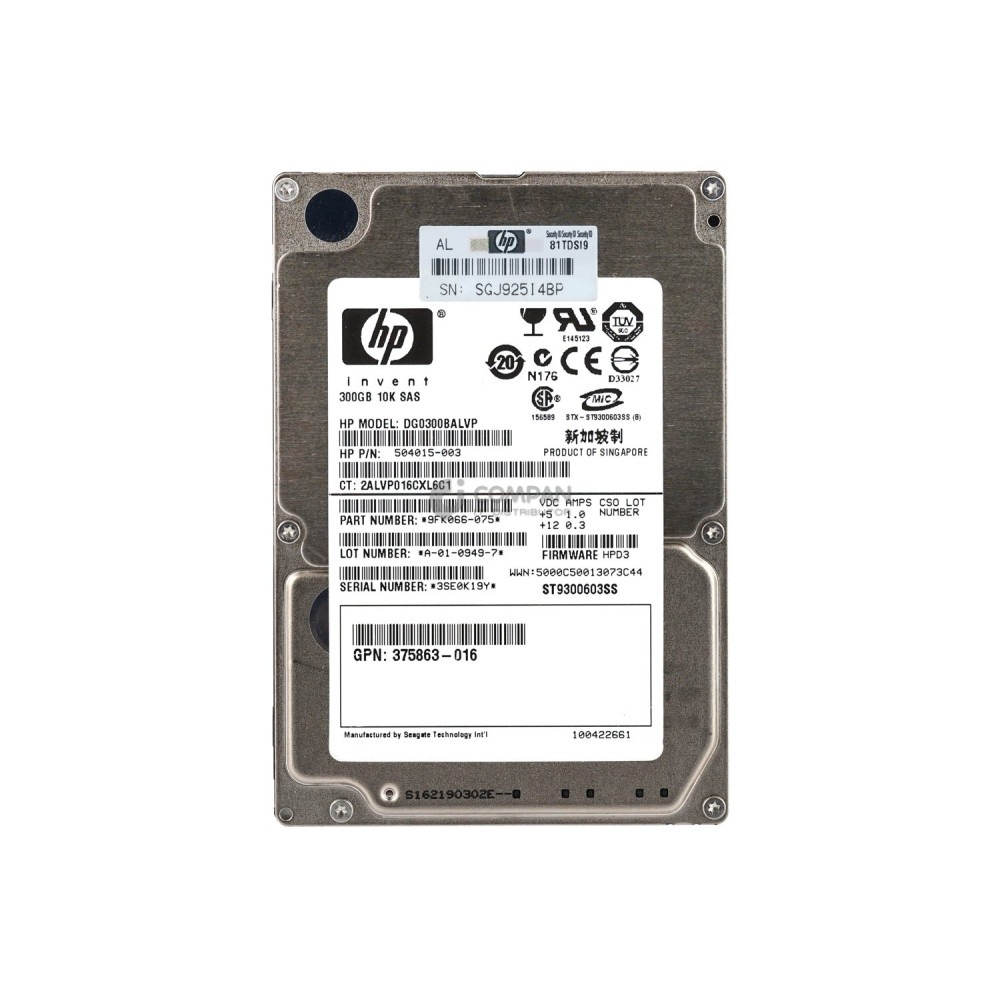 504015-003 HP HARD DRIVE 300GB 10K 2.5 SFF SAS